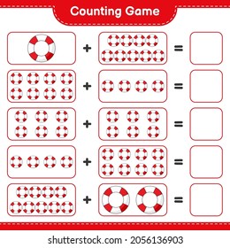 Counting game, count the number of Lifebuoy and write the result. Educational children game, printable worksheet, vector illustration