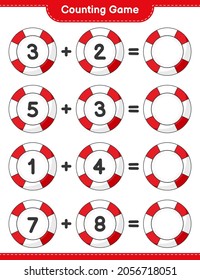 Counting game, count the number of Lifebuoy and write the result. Educational children game, printable worksheet, vector illustration