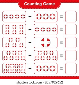 Counting game, count the number of Lifebuoy and write the result. Educational children game, printable worksheet, vector illustration