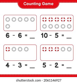 Counting game, count the number of Lifebuoy and write the result. Educational children game, printable worksheet, vector illustration