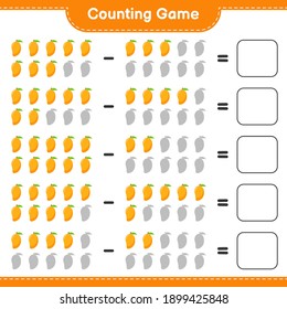Counting game, count the number of Mango and write the result. Educational children game, printable worksheet, vector illustration