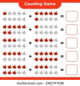 Counting game, count the number of Maple Leaf and write the result. Educational children game, printable worksheet, vector illustration