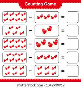 Counting game, count the number of Mittens and write the result. Educational children game, printable worksheet, vector illustration