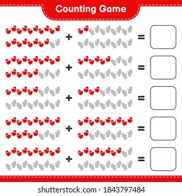 Counting game, count the number of Mittens and write the result. Educational children game, printable worksheet, vector illustration