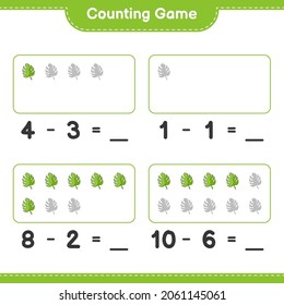 Counting game, count the number of Monstera and write the result. Educational children game, printable worksheet, vector illustration