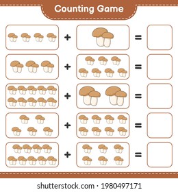 Counting game, count the number of Mushroom Boletus and write the result. Educational children game, printable worksheet, vector illustration