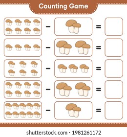 Counting game, count the number of Mushroom Boletus and write the result. Educational children game, printable worksheet, vector illustration