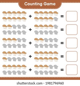 Counting game, count the number of Mushroom Boletus and write the result. Educational children game, printable worksheet, vector illustration