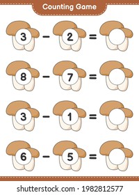 Counting game, count the number of Mushroom Boletus and write the result. Educational children game, printable worksheet, vector illustration