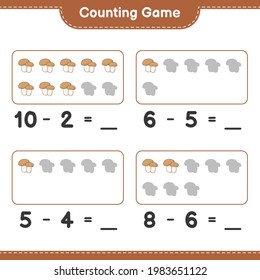 Counting game, count the number of Mushroom Boletus and write the result. Educational children game, printable worksheet, vector illustration