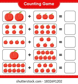 Contando juego, contar el número de Nectarina y escribir el resultado. Juego infantil educativo, hoja de cálculo imprimible, ilustración vectorial