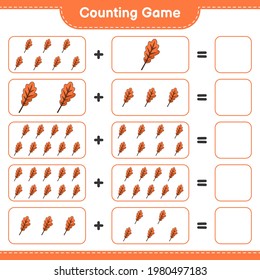 Counting game, count the number of Oak Leaf and write the result. Educational children game, printable worksheet, vector illustration