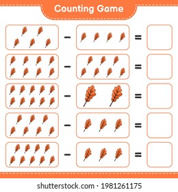 Counting game, count the number of Oak Leaf and write the result. Educational children game, printable worksheet, vector illustration