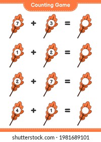 Counting game, count the number of Oak Leaf and write the result. Educational children game, printable worksheet, vector illustration