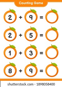 Counting game, count the number of Orange and write the result. Educational children game, printable worksheet, vector illustration