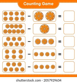 Counting game, count the number of Orange and write the result. Educational children game, printable worksheet, vector illustration