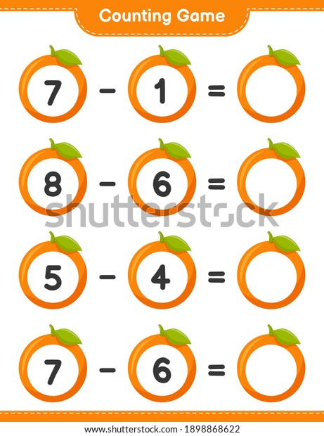 Counting game, count the number of Orange\
and write the result. Educational children game, printable\
worksheet, vector\
illustration