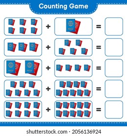 Contando juego, contar el número de Passport y escribir el resultado. Juego infantil educativo, hoja de cálculo imprimible, ilustración vectorial