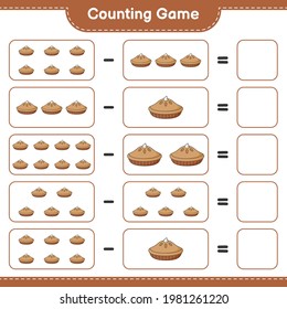 Contando juego, contar el número de Pie y escribir el resultado. Juego infantil educativo, hoja de cálculo imprimible, ilustración vectorial