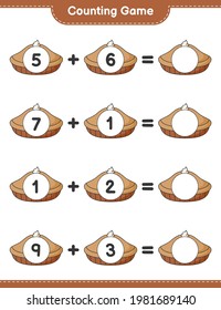 Counting game, count the number of Pie and write the result. Educational children game, printable worksheet, vector illustration