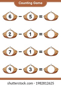 Counting game, count the number of Pie and write the result. Educational children game, printable worksheet, vector illustration