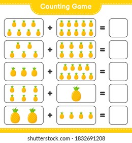 Counting game, count the number of Pineapple and write the result. Educational children game, printable worksheet, vector illustration
