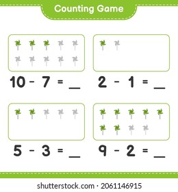 Counting game, count the number of Pinwheels and write the result. Educational children game, printable worksheet, vector illustration