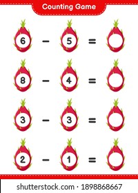 Counting game, count the number of Pitaya and write the result. Educational children game, printable worksheet, vector illustration