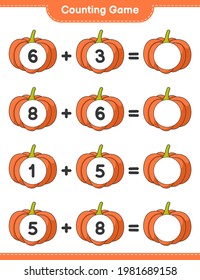 Counting game, count the number of Pumpkin and write the result. Educational children game, printable worksheet, vector illustration