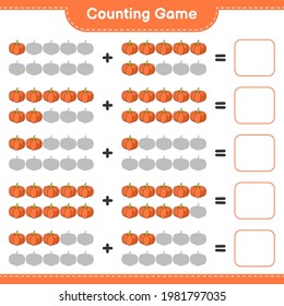 Counting game, count the number of Pumpkin and write the result. Educational children game, printable worksheet, vector illustration
