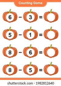 Counting game, count the number of Pumpkin and write the result. Educational children game, printable worksheet, vector illustration