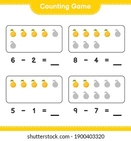 Counting game, count the number of Quince and write the result. Educational children game, printable worksheet, vector illustration