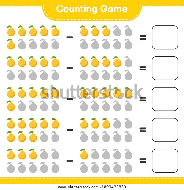 Counting game, count the number of Quince\
and write the result. Educational children game, printable\
worksheet, vector\
illustration