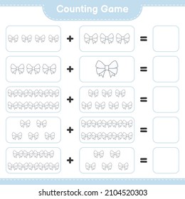 Contando juego, contar el número de cinta de opciones y escribir el resultado. Juego infantil educativo, hoja de cálculo imprimible, ilustración vectorial