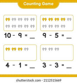 Contando juego, contar el número de cinta de opciones y escribir el resultado. Juego infantil educativo, hoja de cálculo imprimible, ilustración vectorial