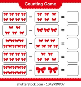 Counting game, count the number of Ribbons and write the result. Educational children game, printable worksheet, vector illustration
