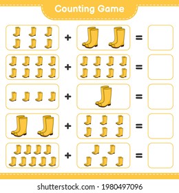 Counting game, count the number of Rubber Boots and write the result. Educational children game, printable worksheet, vector illustration