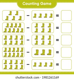 Counting game, count the number of Rubber Boots and write the result. Educational children game, printable worksheet, vector illustration
