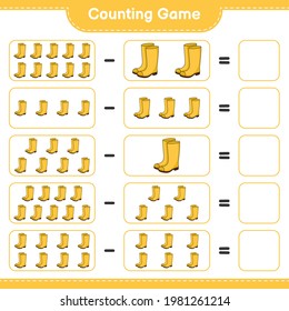 Counting game, count the number of Rubber Boots and write the result. Educational children game, printable worksheet, vector illustration