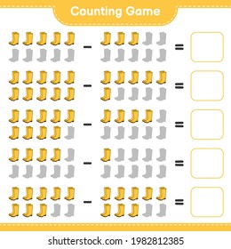 Counting game, count the number of Rubber Boots and write the result. Educational children game, printable worksheet, vector illustration