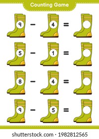 Counting game, count the number of Rubber Boots and write the result. Educational children game, printable worksheet, vector illustration