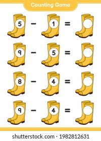Counting game, count the number of Rubber Boots and write the result. Educational children game, printable worksheet, vector illustration