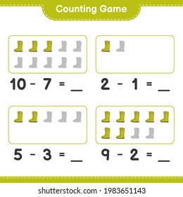 Counting game, count the number of Rubber Boots and write the result. Educational children game, printable worksheet, vector illustration