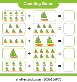 Counting game, count the number of Sailboat and write the result. Educational children game, printable worksheet, vector illustration