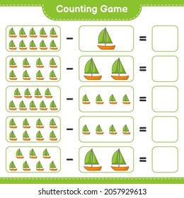 Counting game, count the number of Sailboat and write the result. Educational children game, printable worksheet, vector illustration