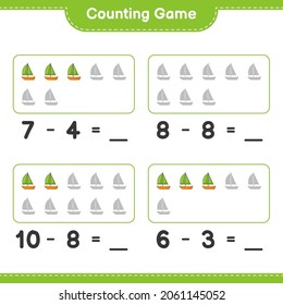 Counting game, count the number of Sailboat and write the result. Educational children game, printable worksheet, vector illustration