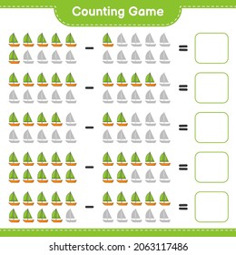 Counting game, count the number of Sailboat and write the result. Educational children game, printable worksheet, vector illustration