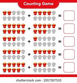 Counting game, count the number of Sand Bucket and write the result. Educational children game, printable worksheet, vector illustration