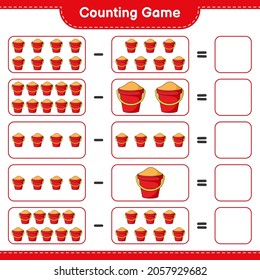 Counting game, count the number of Sand Bucket and write the result. Educational children game, printable worksheet, vector illustration