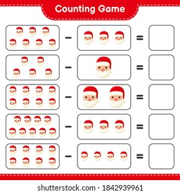 Counting game, count the number of Santa Claus and write the result. Educational children game, printable worksheet, vector illustration